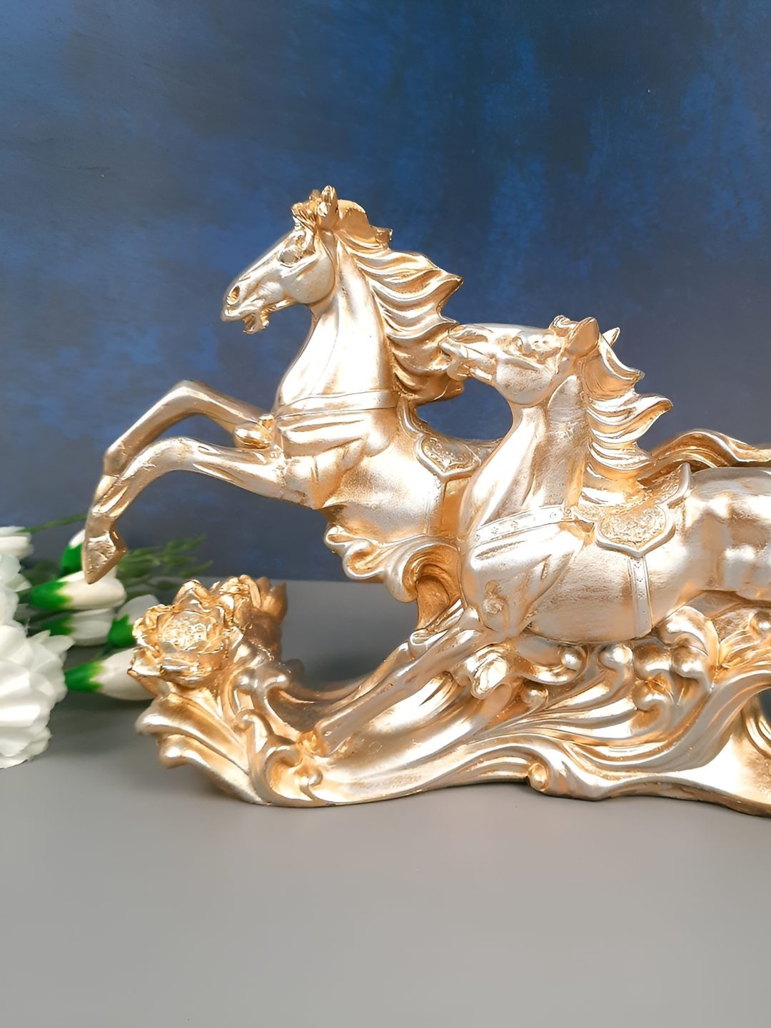 

apka mart Gold-Toned Birds And Animals Figurine Two Running Horses Showpiece