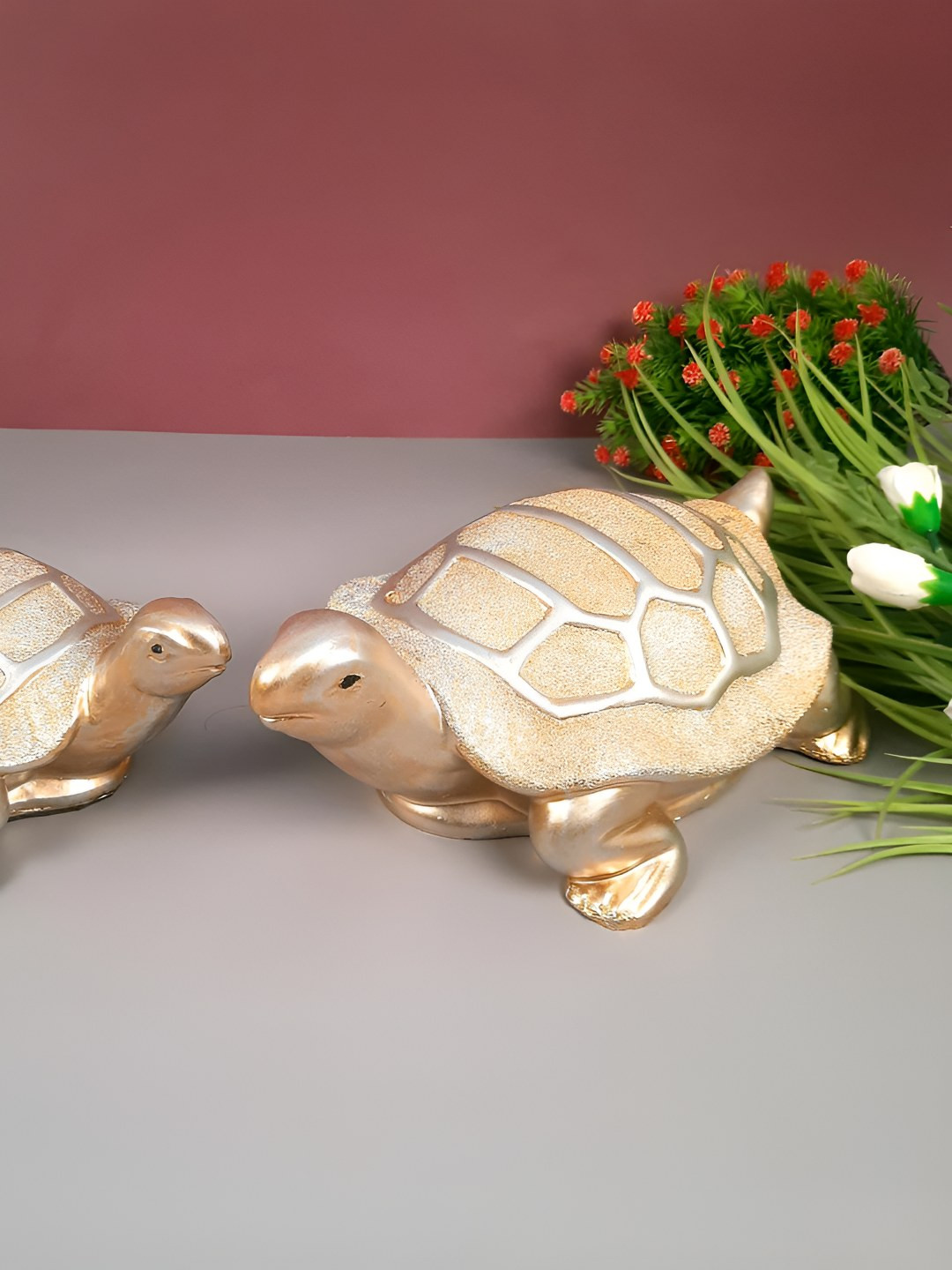

apka mart Gold-Toned 2Pieces Figurine Feng Shui Tortoise Showpieces