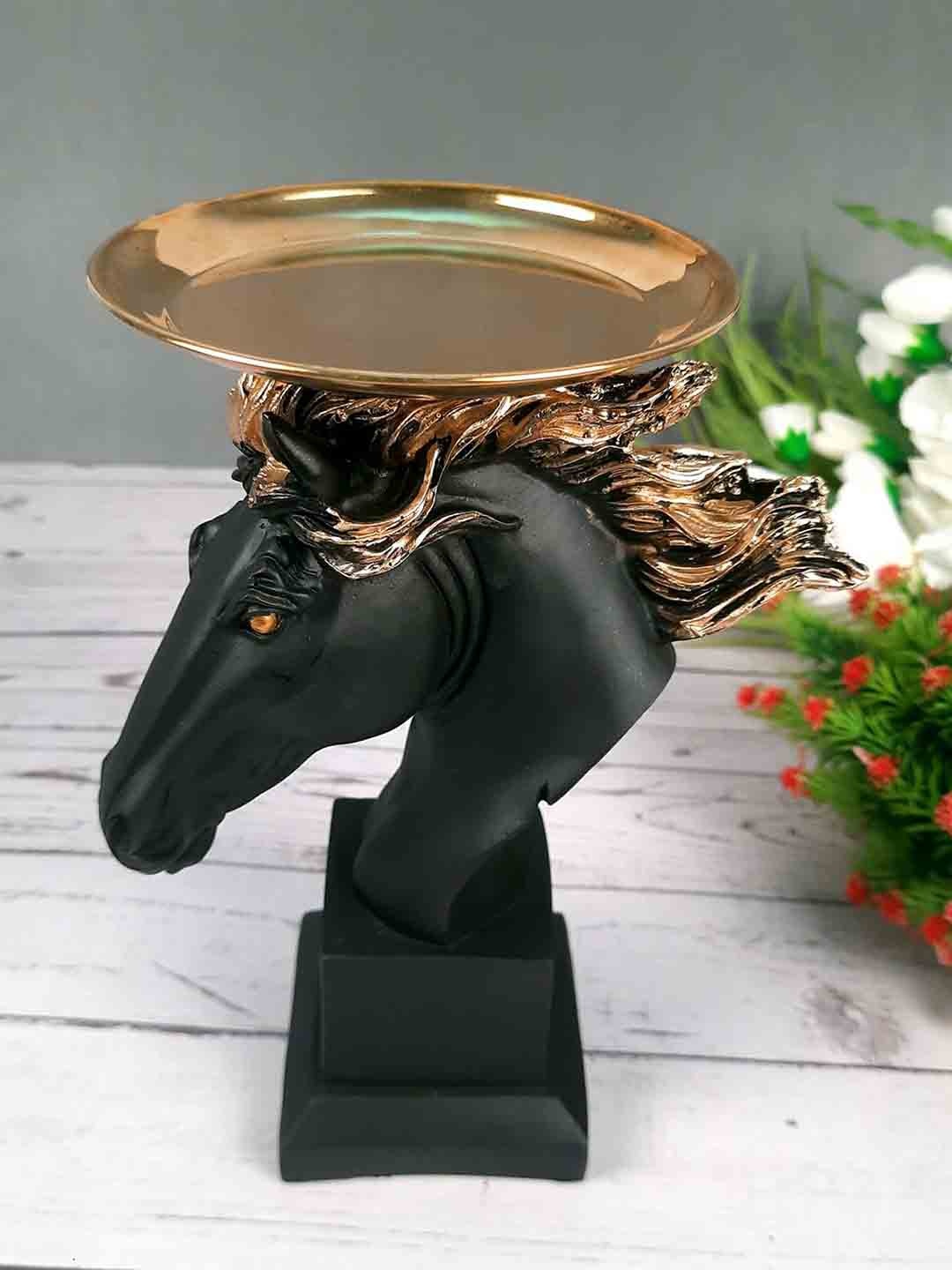 

apka mart Black & Brown Figurine Horse Statue With Detachable Tray Showpiece