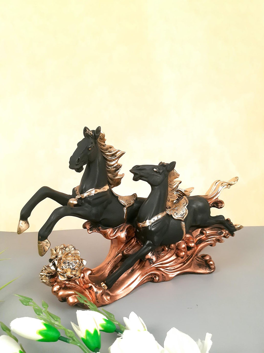 

apka mart Black & Brown Birds And Animals Figurine Two Running Horses Showpiece