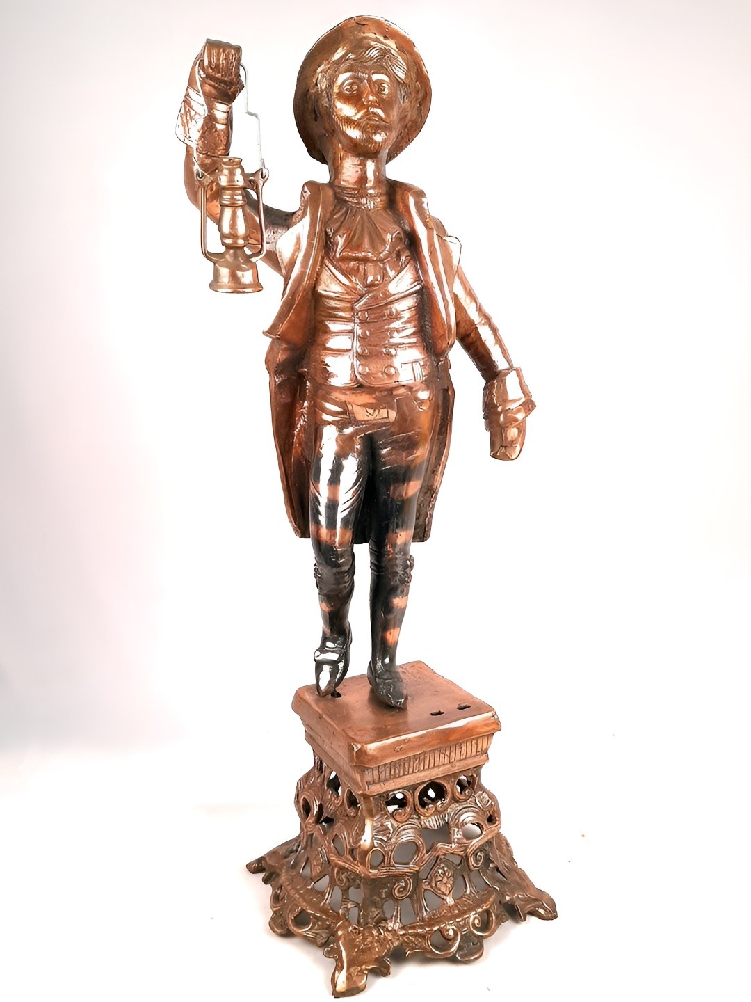 

apka mart Copper-Toned Figurine Man Holding Lamp Showpiece
