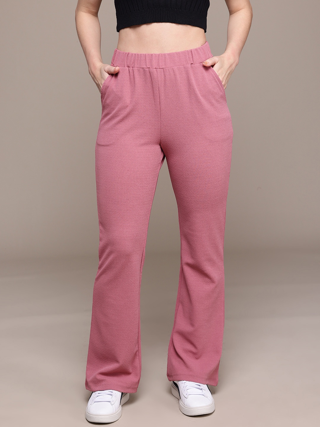 

The Roadster Lifestyle Co. Women Mid-Rise Regular Fit Trousers, Rose