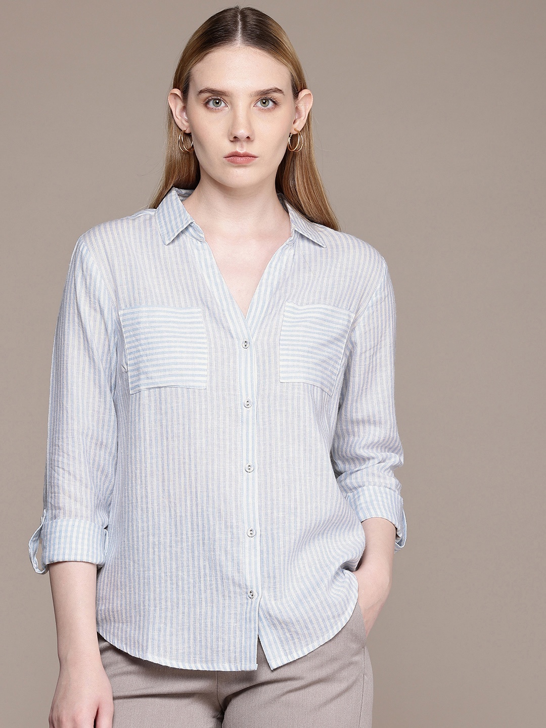 

French Connection Opaque Striped Casual Shirt, Blue