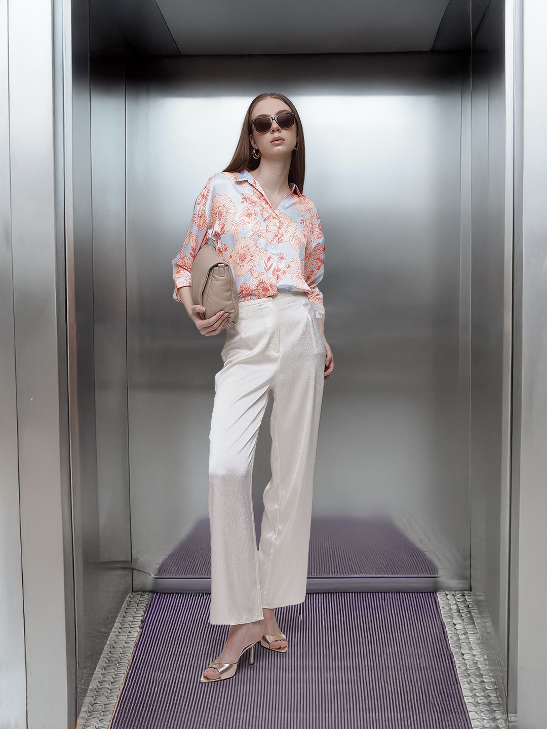 

French Connection Shirt Collar Floral Print Top, Blue