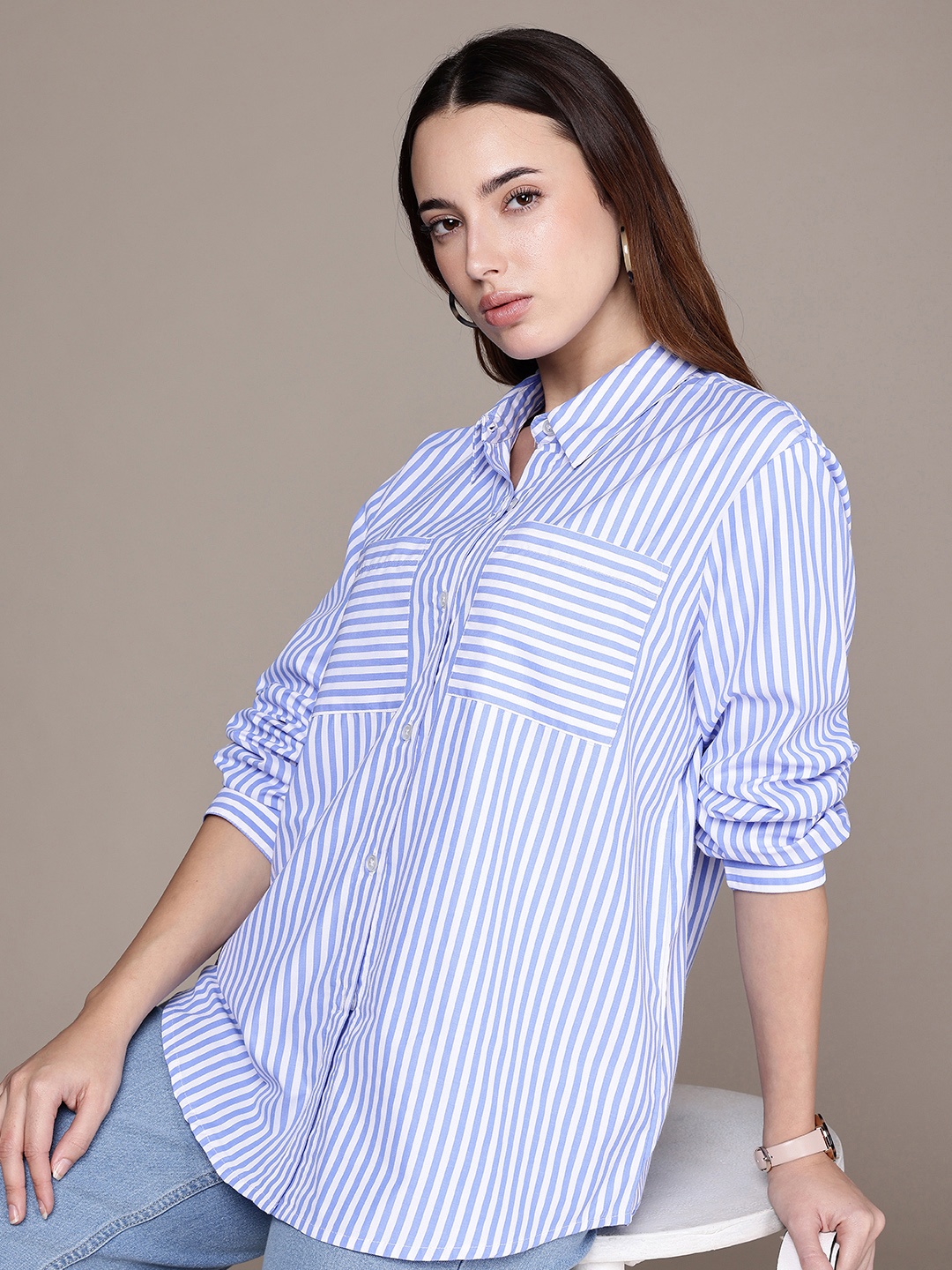 

French Connection Striped Casual Shirt, Blue