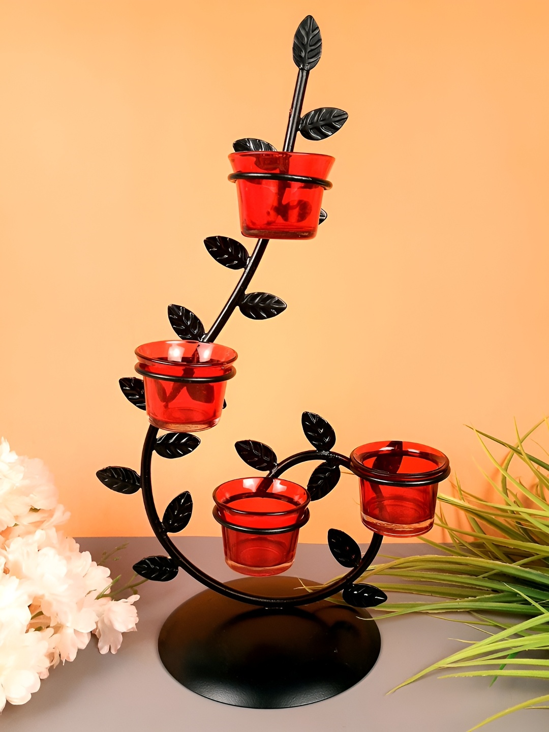 

apka mart Black Metal Candle Holder With 4 Glass Votives