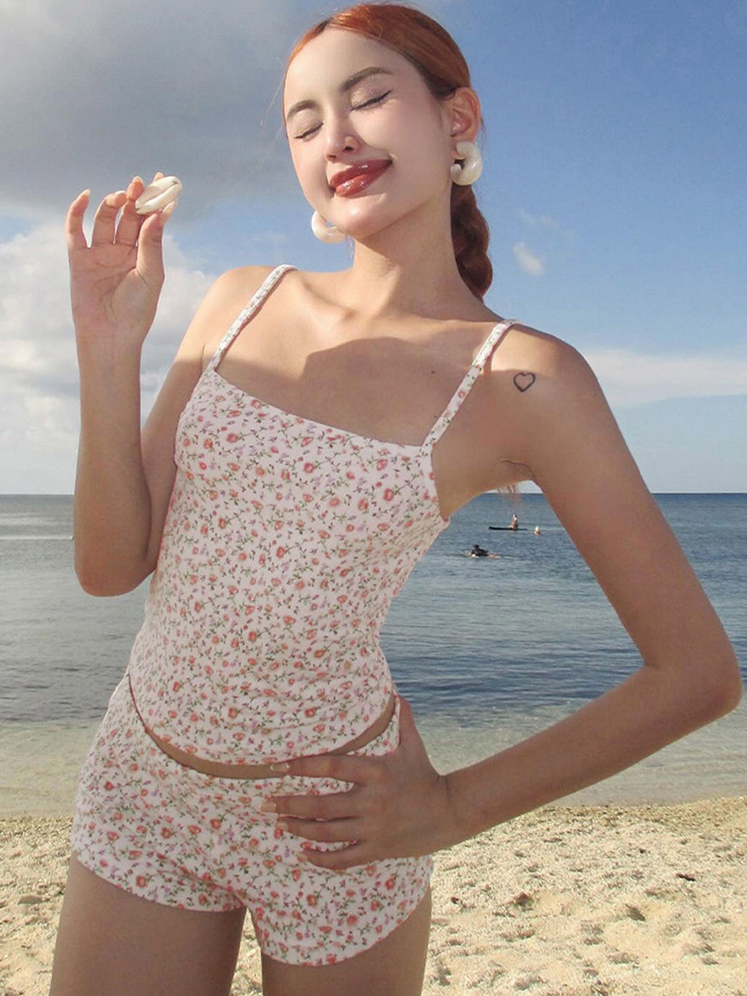 

LULU & SKY Floral Printed Shoulder Straps Sleeveless Top & Shorts, White