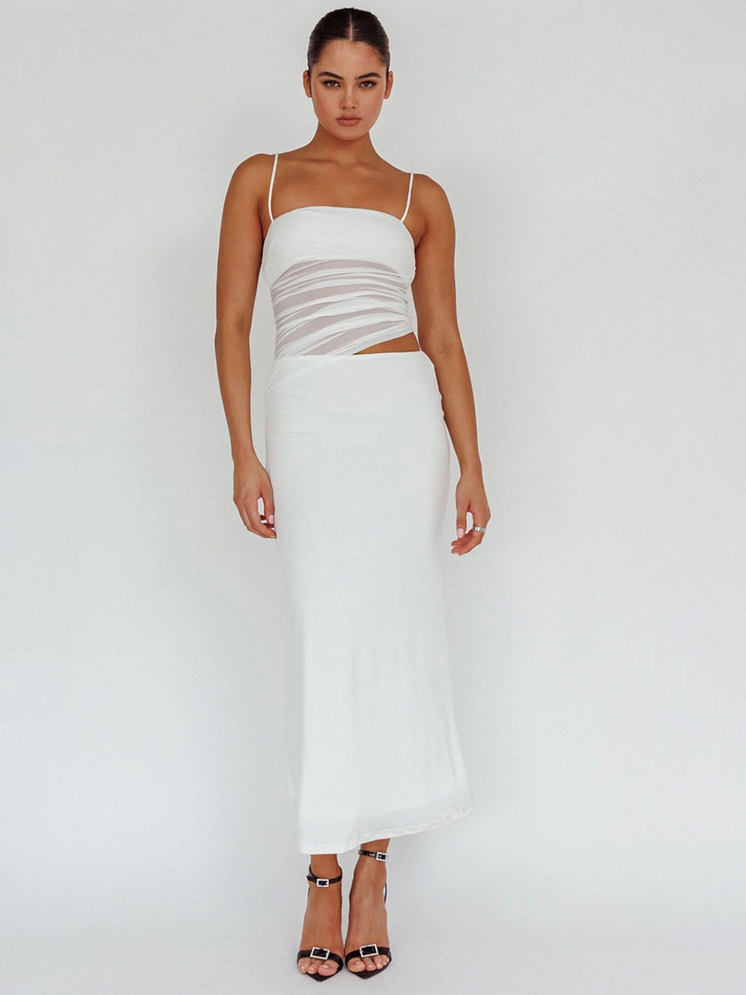 

LULU & SKY Square Neck Sleeveless Gathered Top & Skirt, White