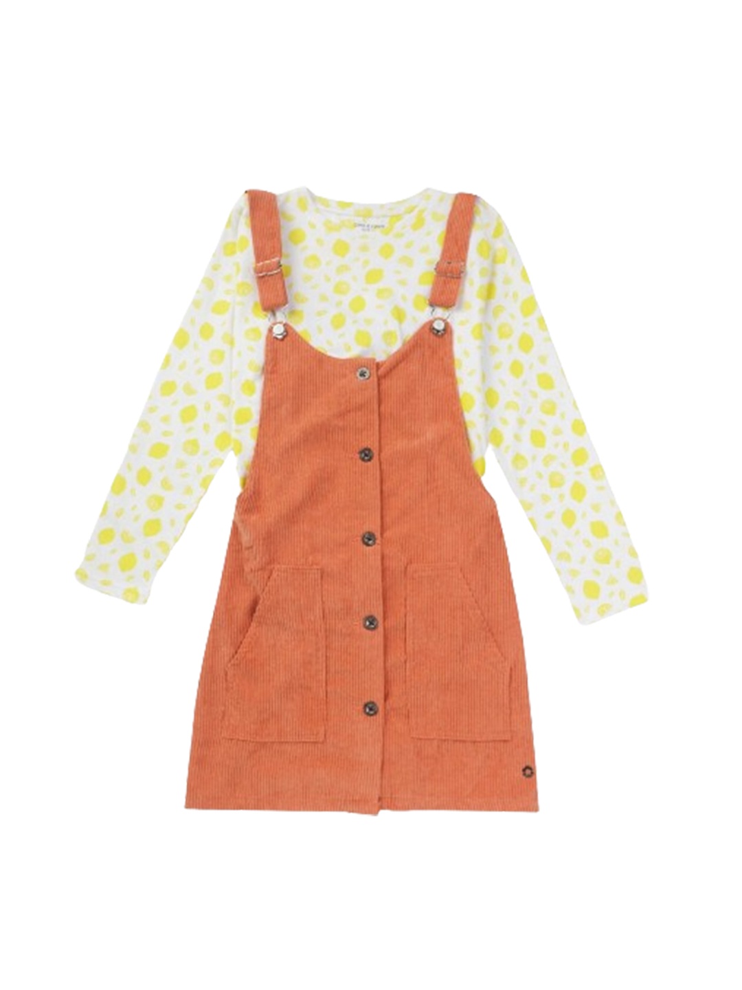 

Gini and Jony Girls Printed Dungaree With T-Shirt, Tan