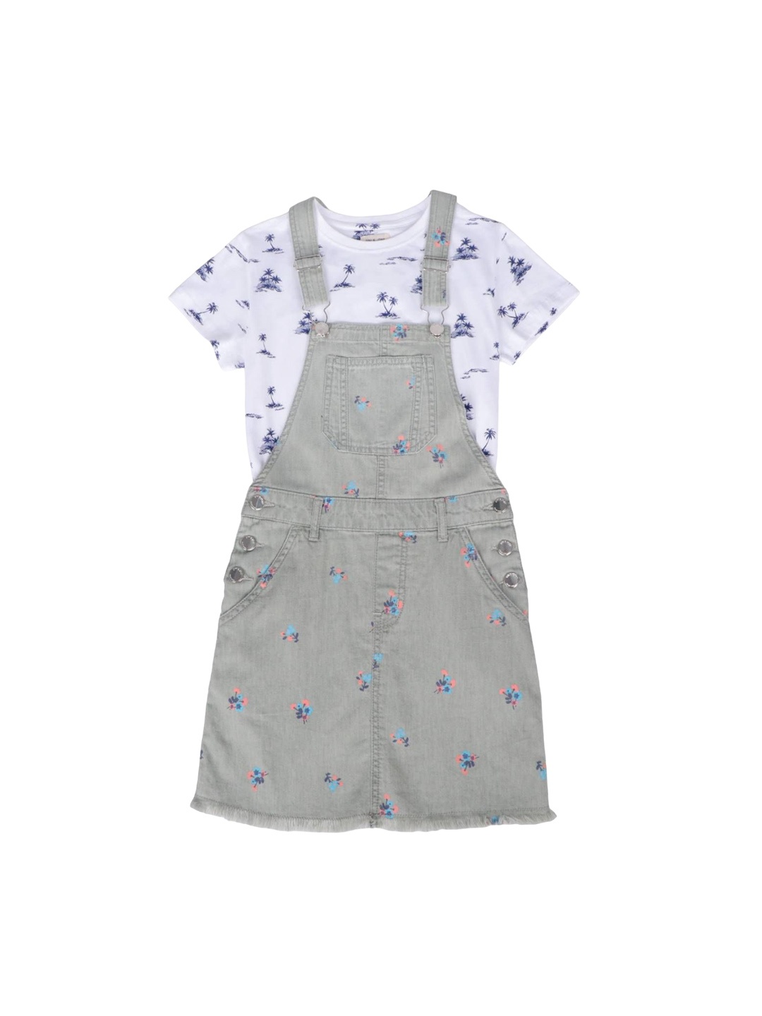 

Gini and Jony Printed Dungaree With T-Shirt, Green
