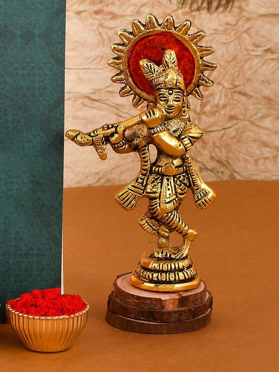 

CraftVatika Unisex Set Of 2 Rakhi With Standing Flute Krishna Gift Set, Red
