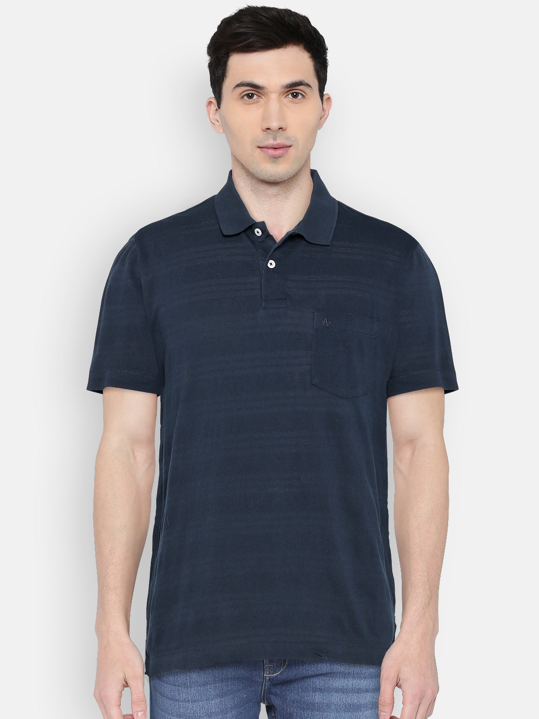 

Arrow Men Navy Striped Polo Collar T-shirt, Navy blue