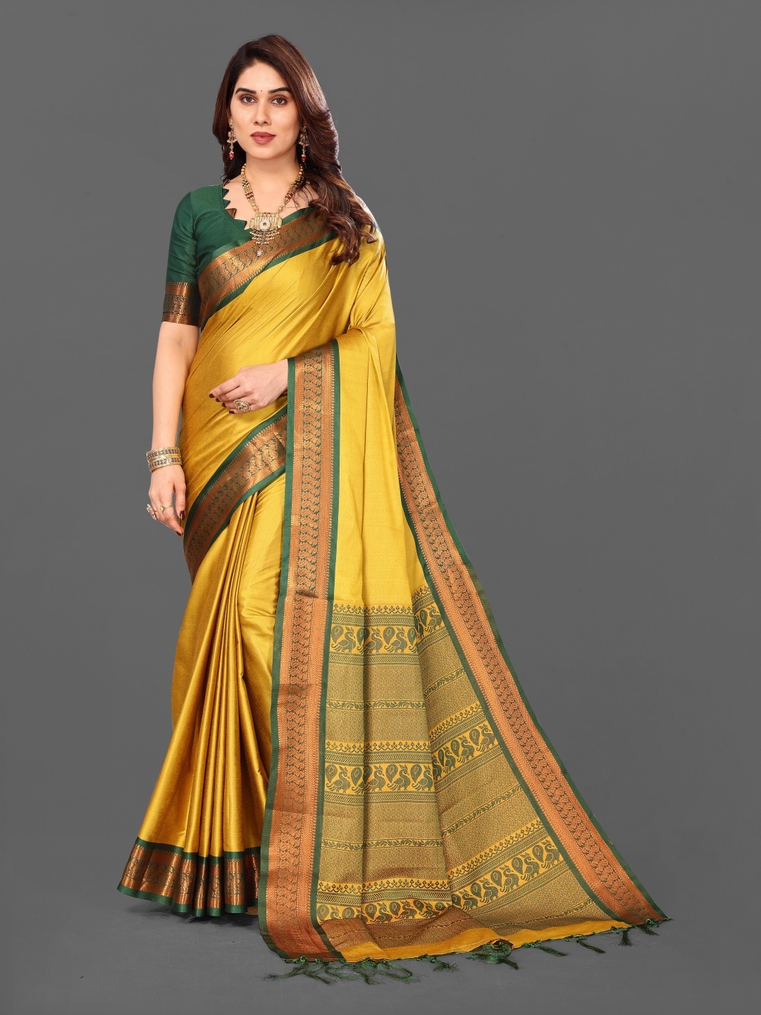 

Paramparik Textile Woven Design Zari Ikat Saree, Gold