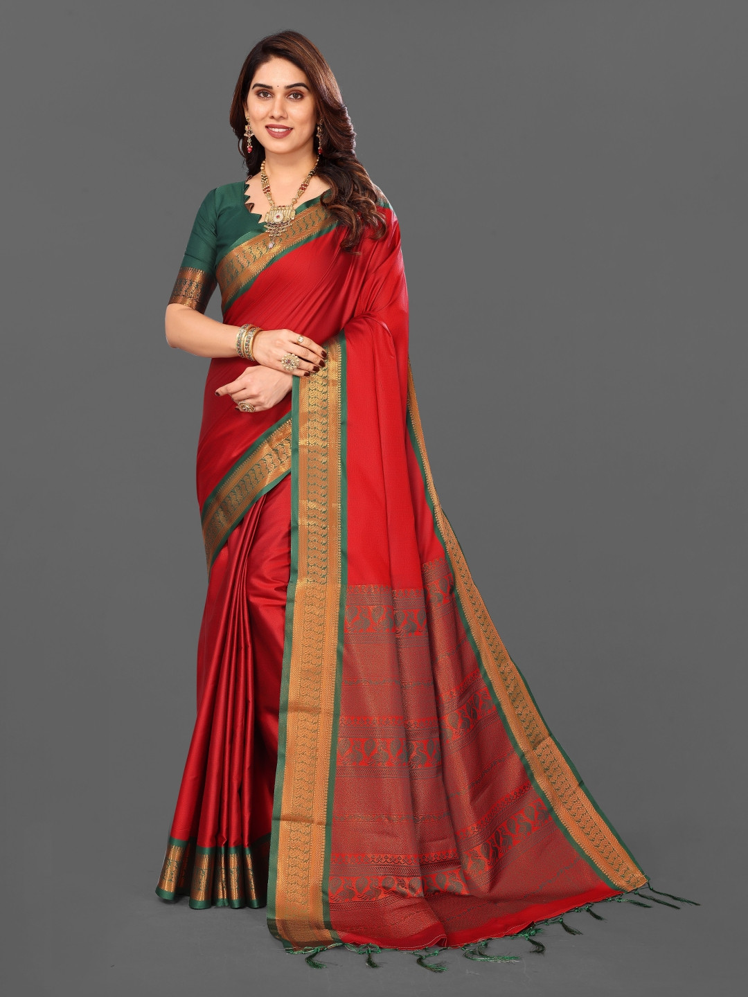

Paramparik Textile Woven Design Zari Ikat Saree, Red