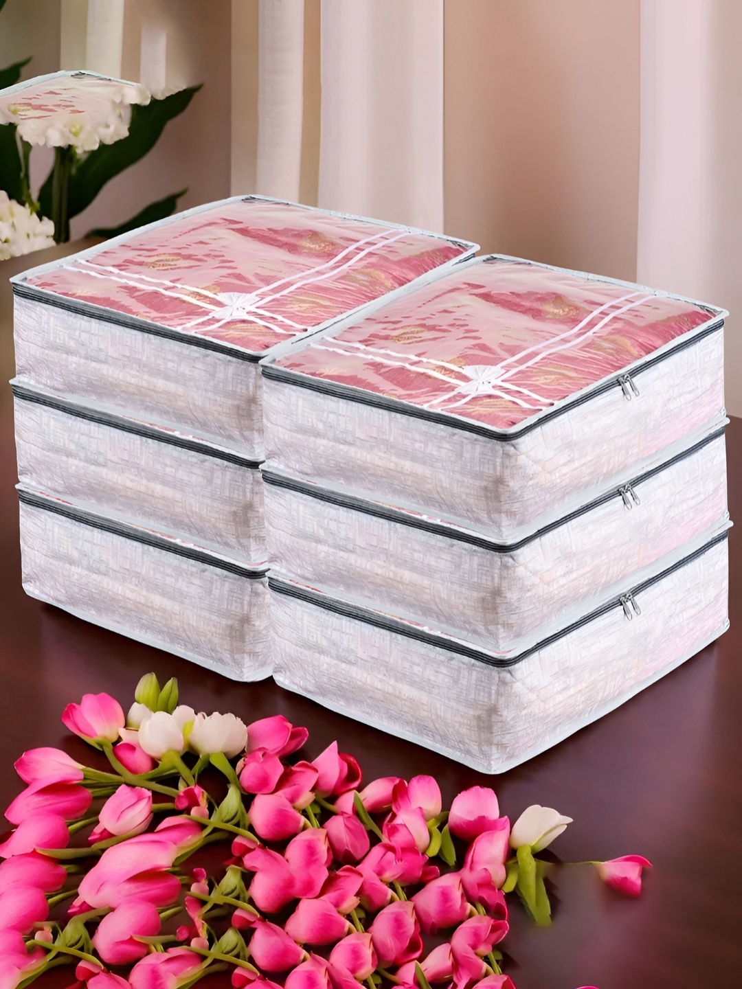 

Kuber Industries Grey & Pink 6 Pieces Printed Drawer Organiser