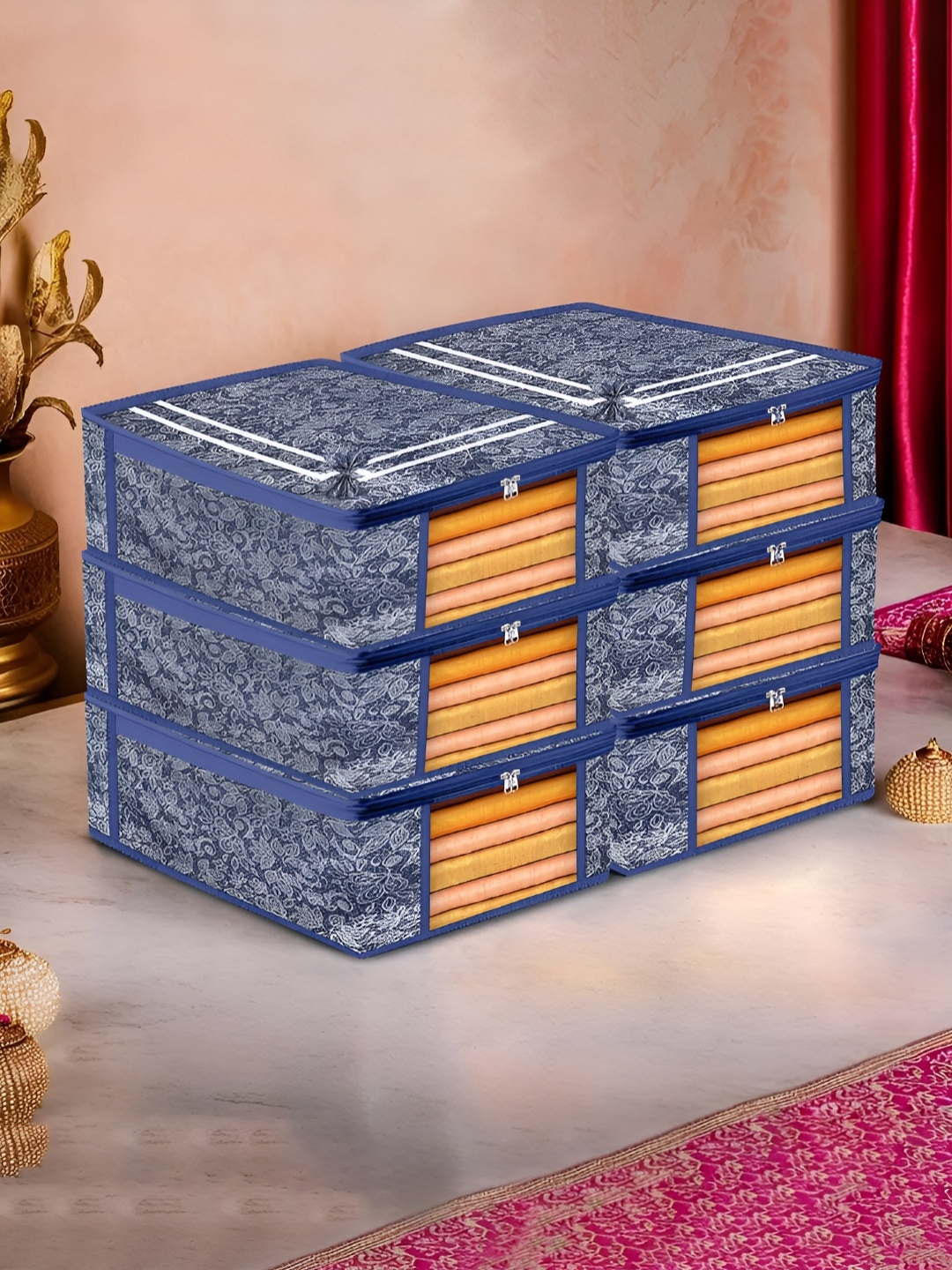 

Kuber Industries Navy Blue 6 Pieces Printed Drawer Organiser