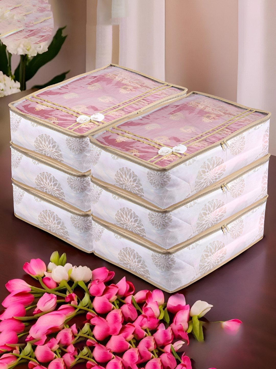 

Kuber Industries White 6 Pieces Printed Drawer Organiser