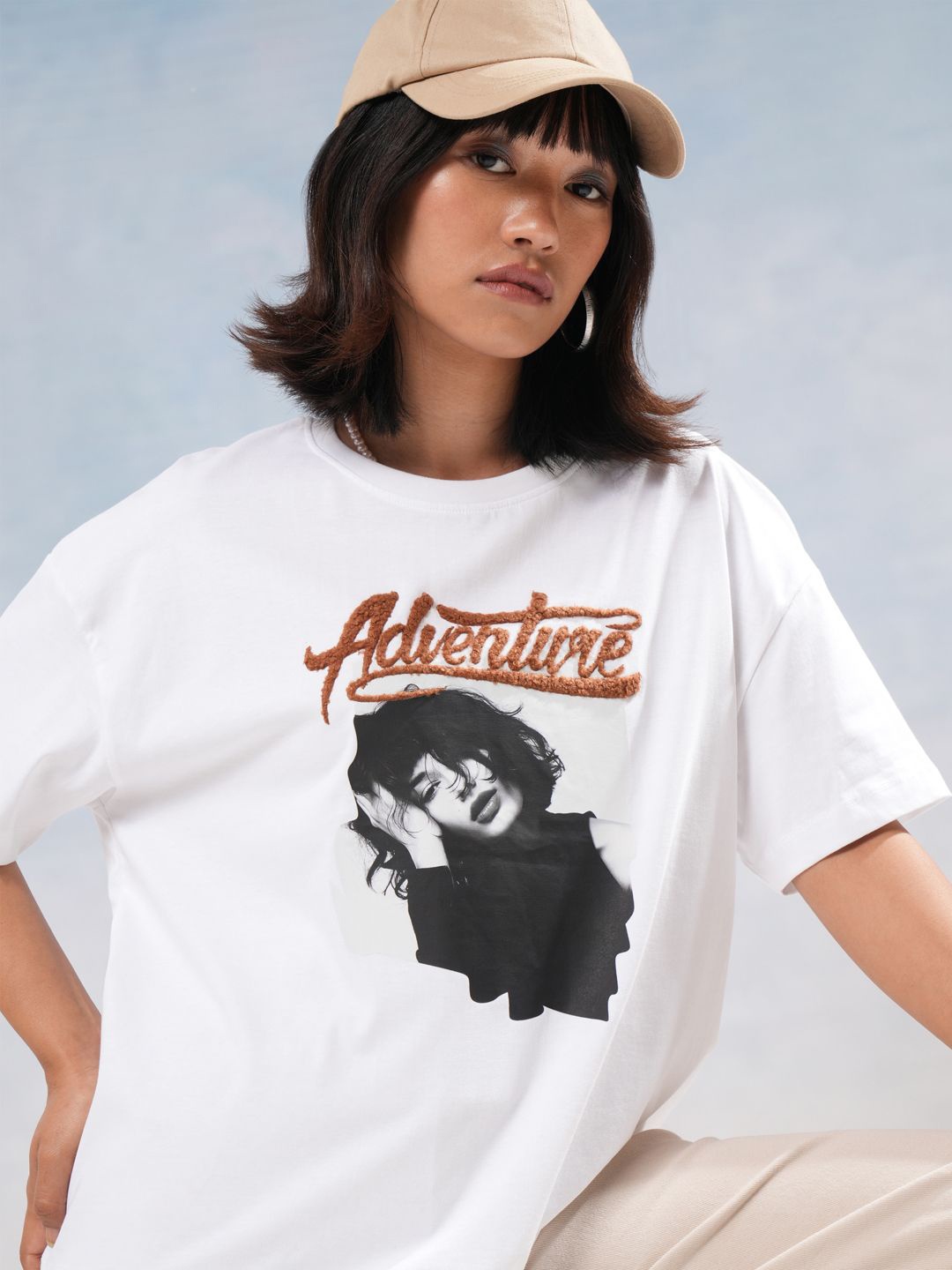 

Street By Tokyo Talkies Women Graphic Printed Cotton Boxy T-shirt, White