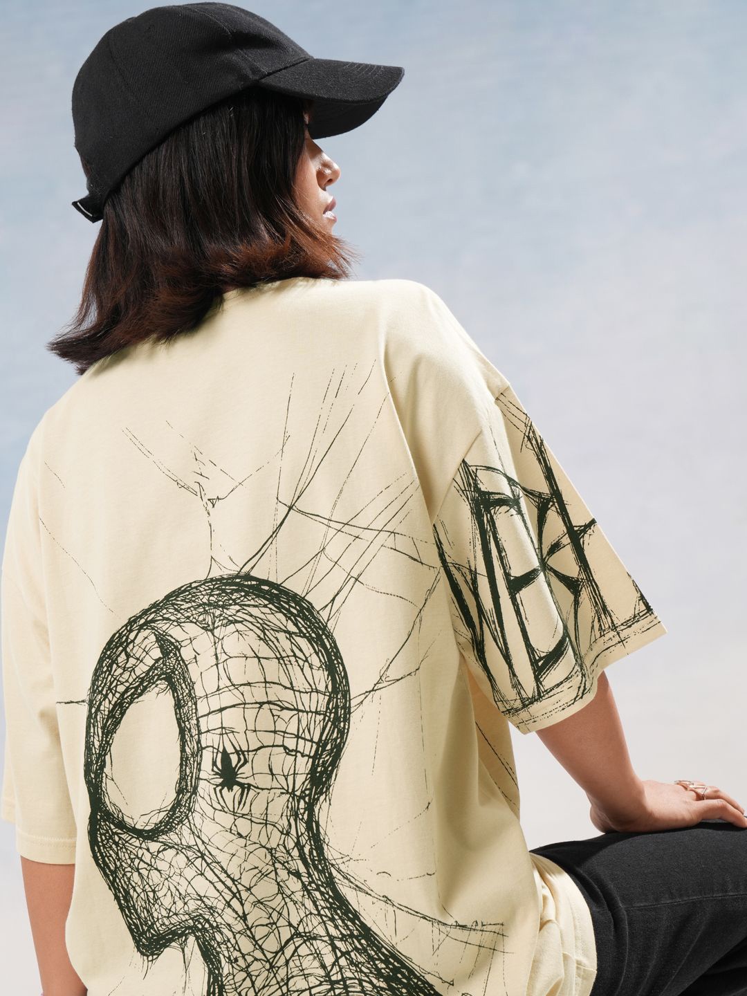 

Tokyo Talkies Marvel Graphic Printed Oversized T-shirt, Beige