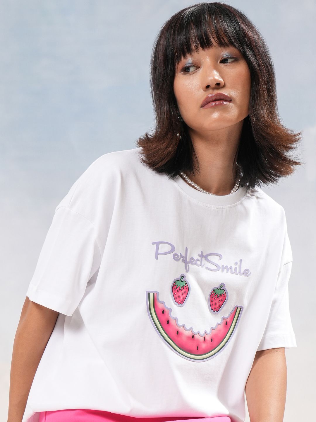 

Street By Tokyo Talkies Women Graphic Printed Cotton Boxy T-shirt, White