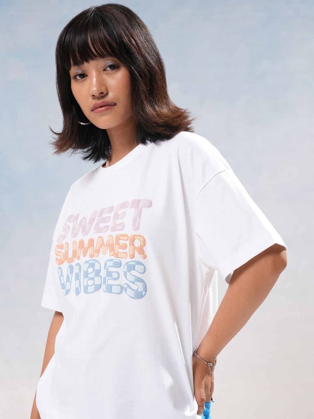 

Street By Tokyo Talkies Women Typography Printed Cotton Boxy T-shirt, White
