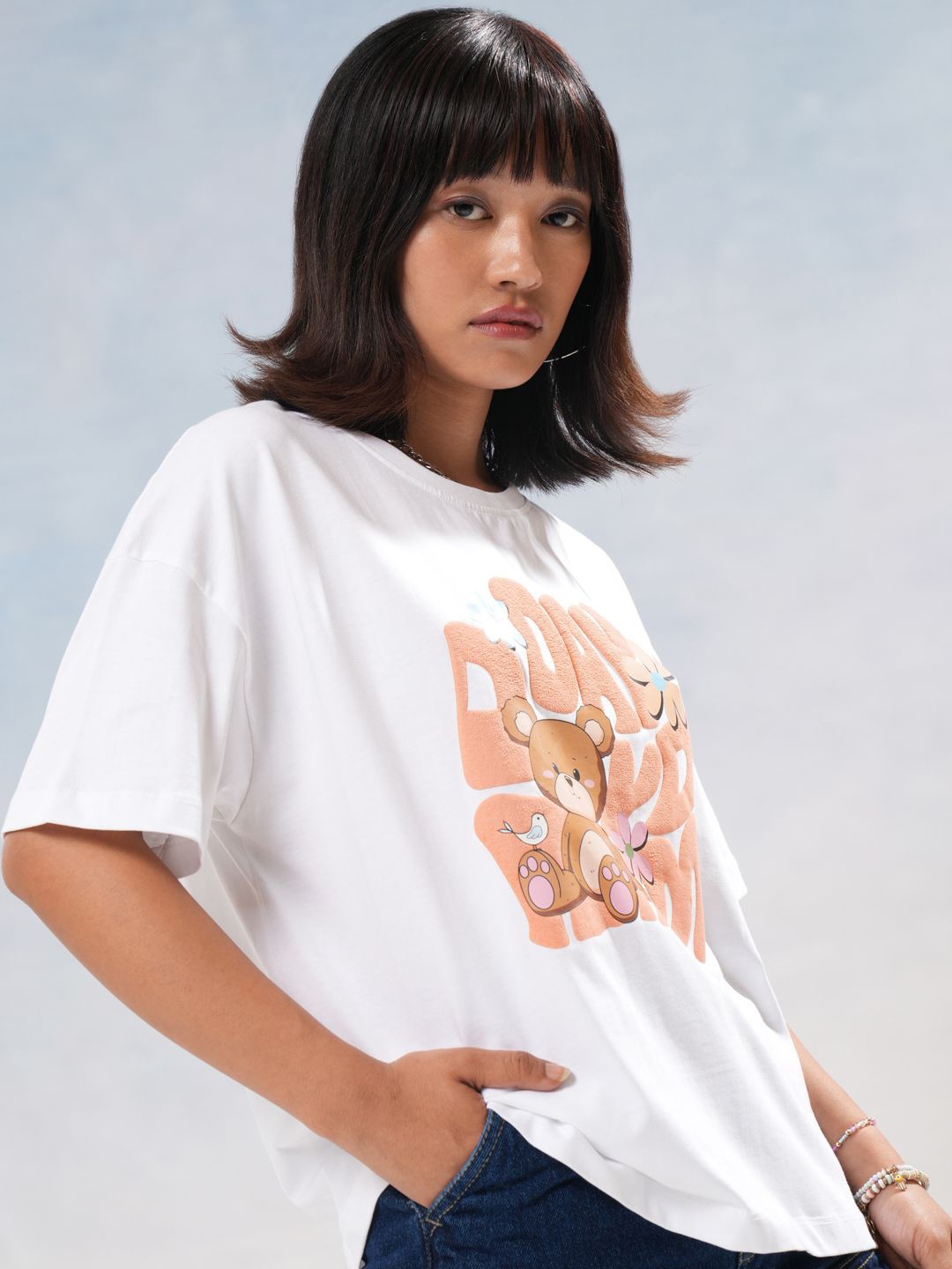 

Street By Tokyo Talkies Women Typography Printed Cotton Boxy T-shirt, White