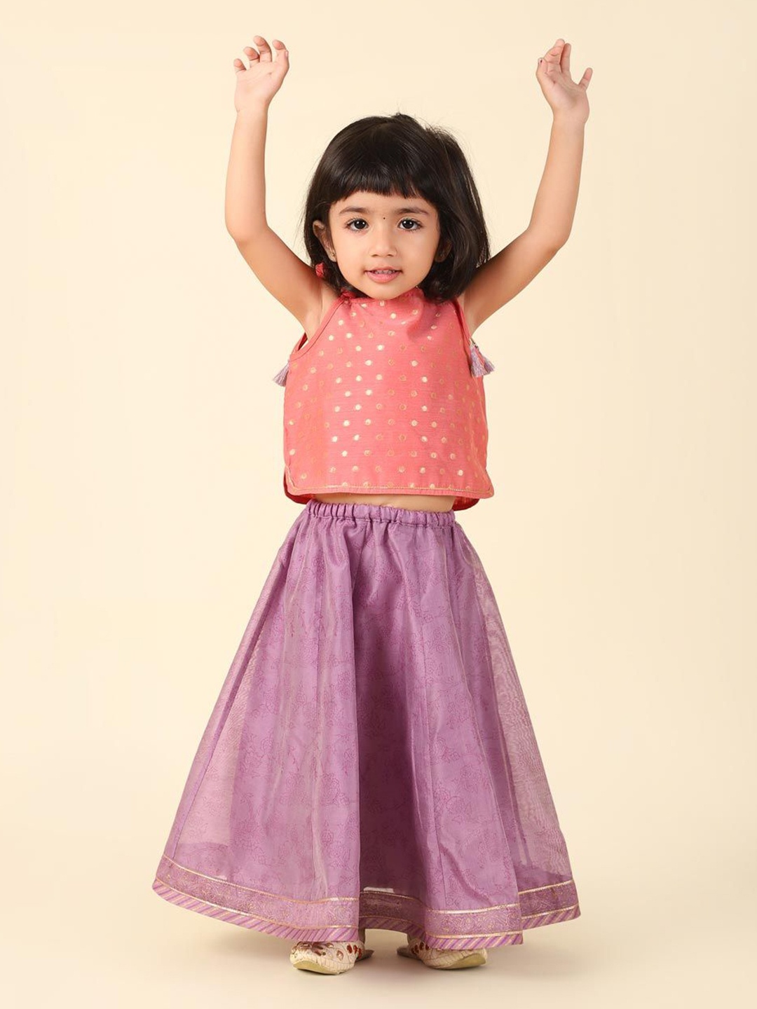 

Fabindia Girls Printed Cotton Silk Ready to Wear Lehenga & Choli, Lavender