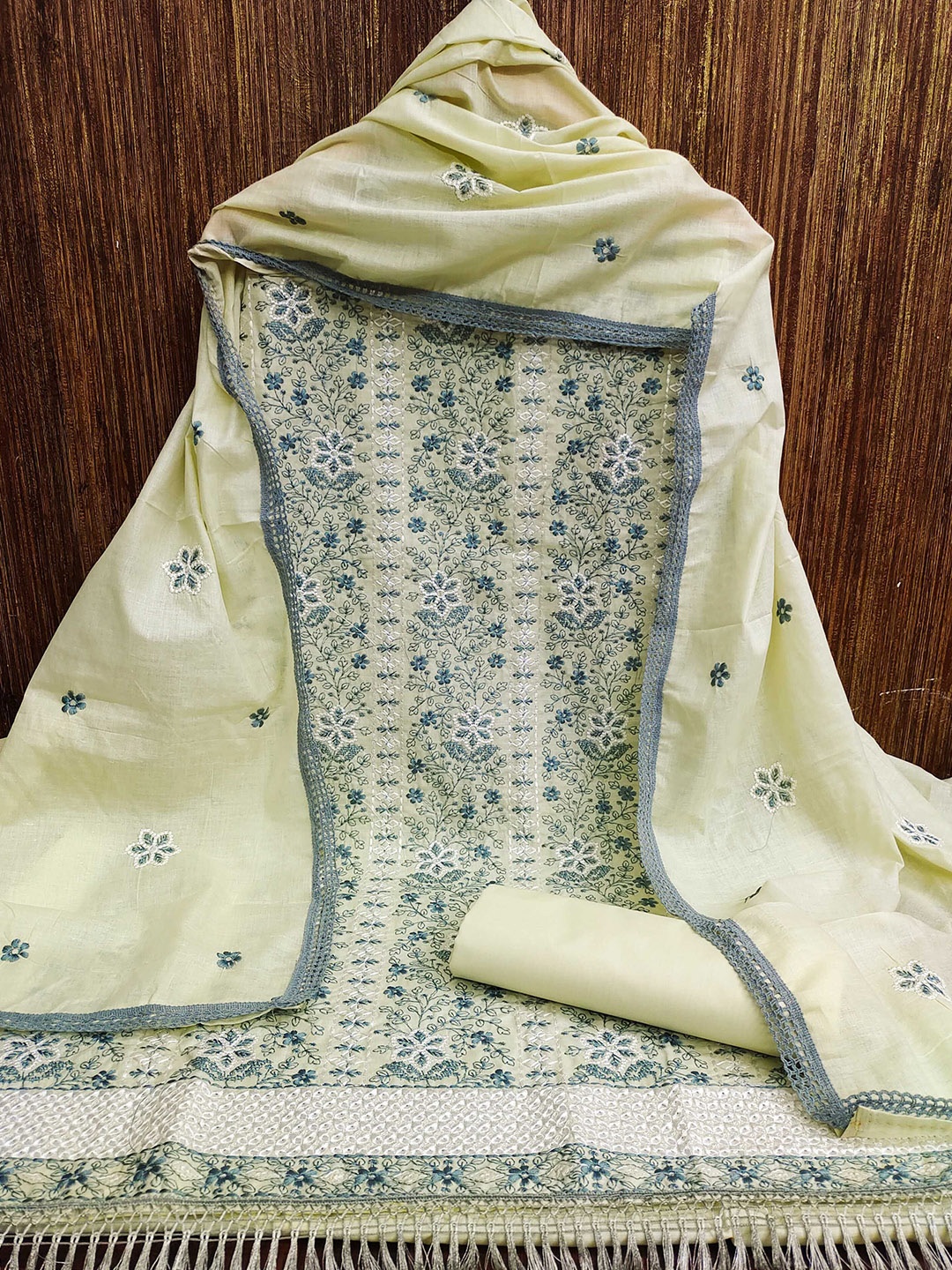 

KALINI Floral Embroidered Unstitched Dress Material, Green