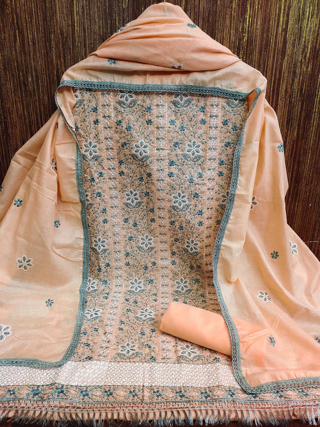 

KALINI Embroidered Unstitched Dress Material, Orange