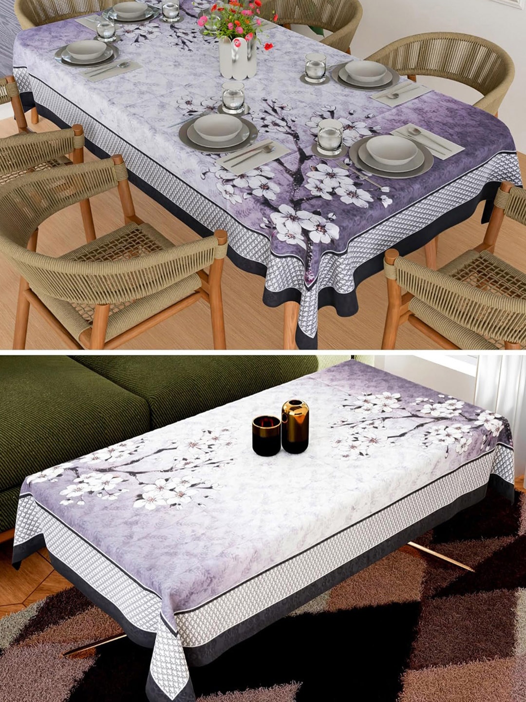 

Kuber Industries Purple 2 Pieces Floral Printed Anti Skid Cotton Rectangle Table Covers