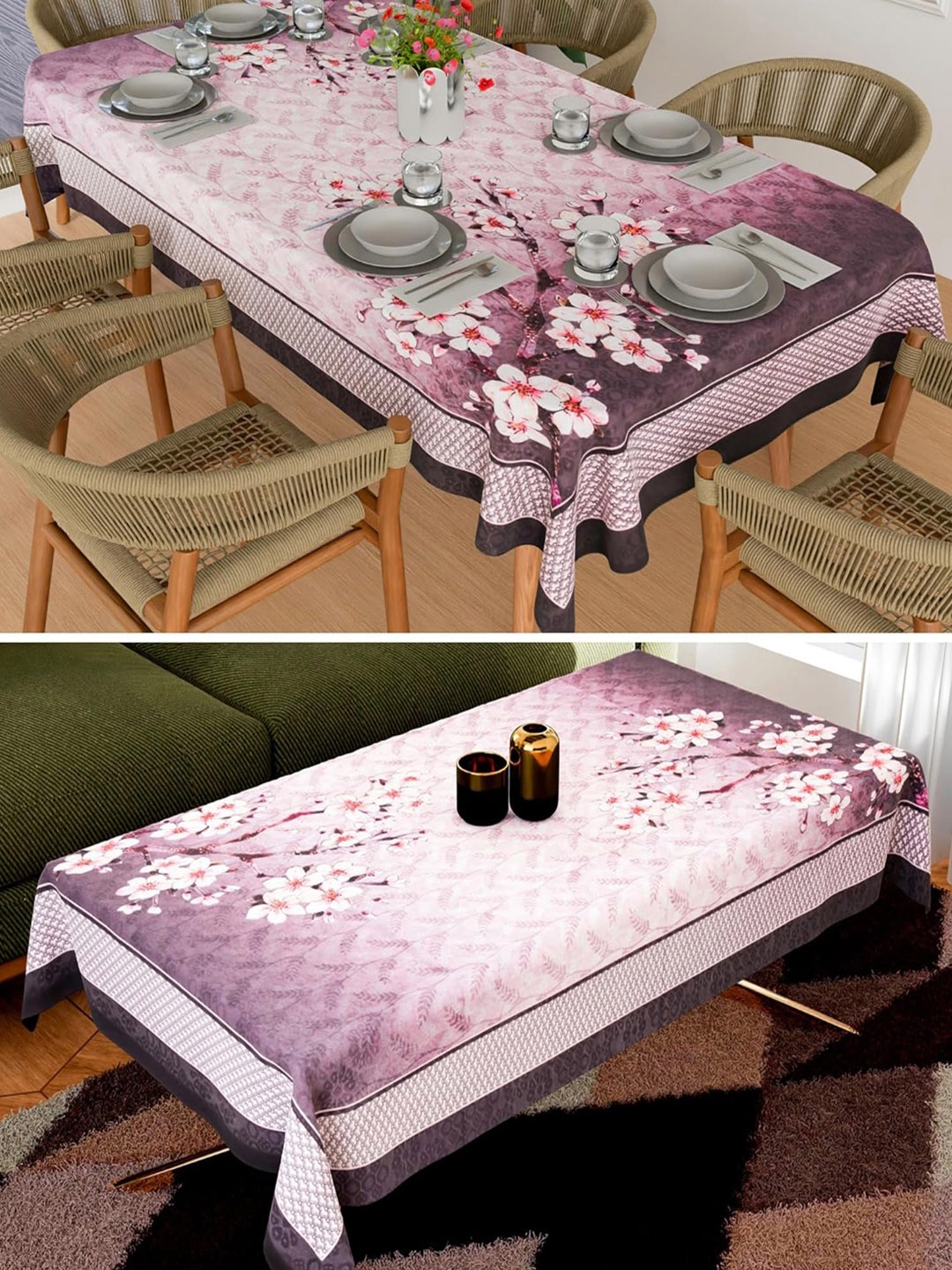 

Kuber Industries Pink 2 Pieces Floral Printed Anti Skid Cotton Rectangle Table Covers