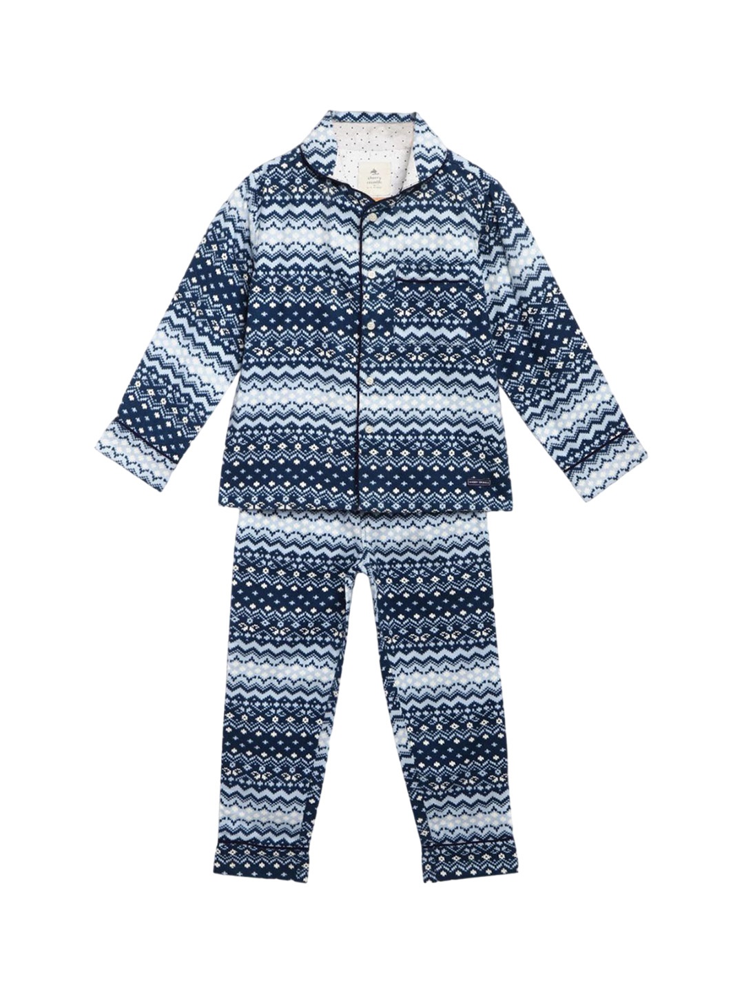 

Cherry Crumble Kids Tribal Printed Shirt With Pyjamas, Blue