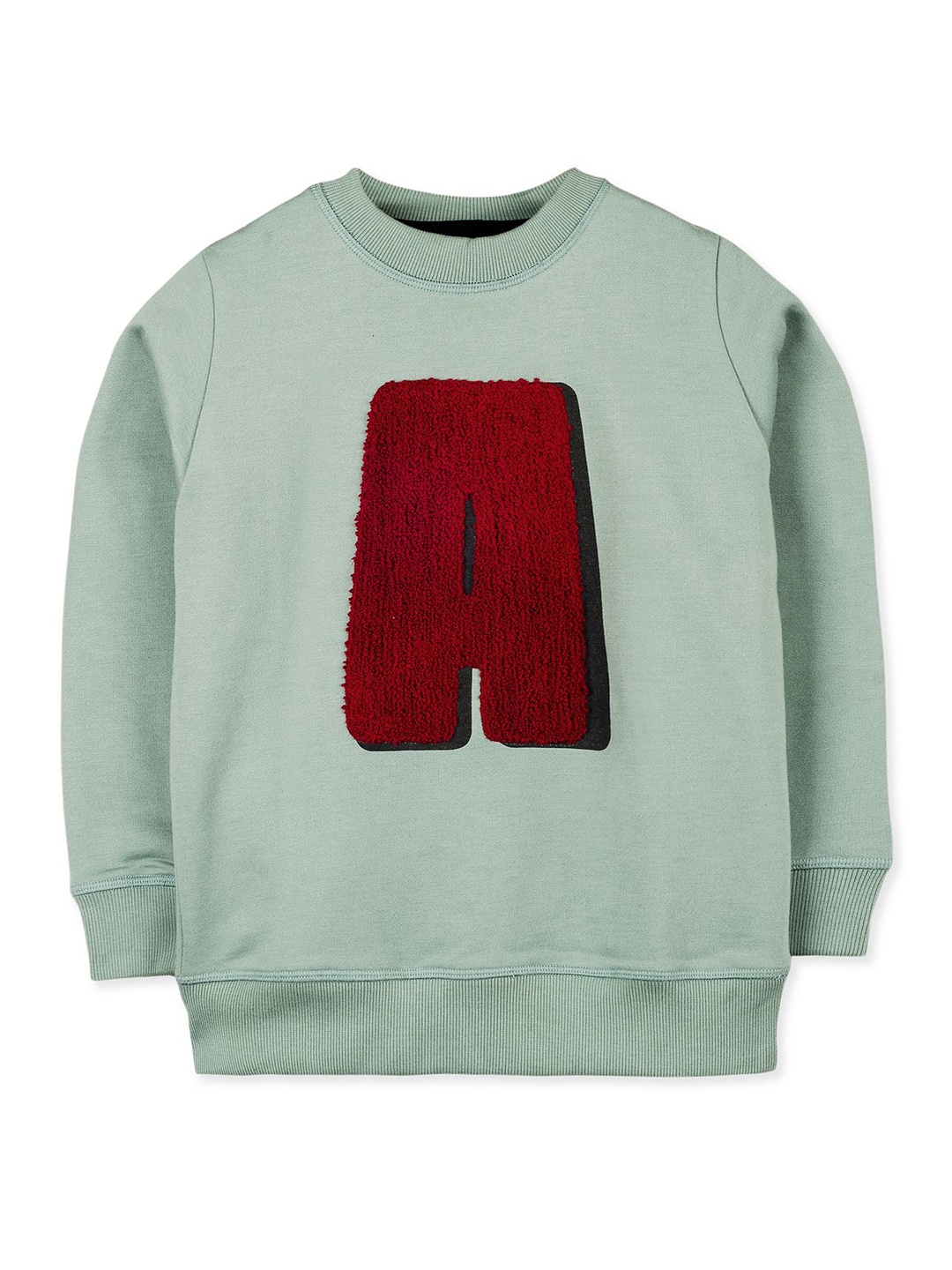 

Cherry Crumble Kids Typography Cotton Round Neck Embroidery Sweatshirt, Green