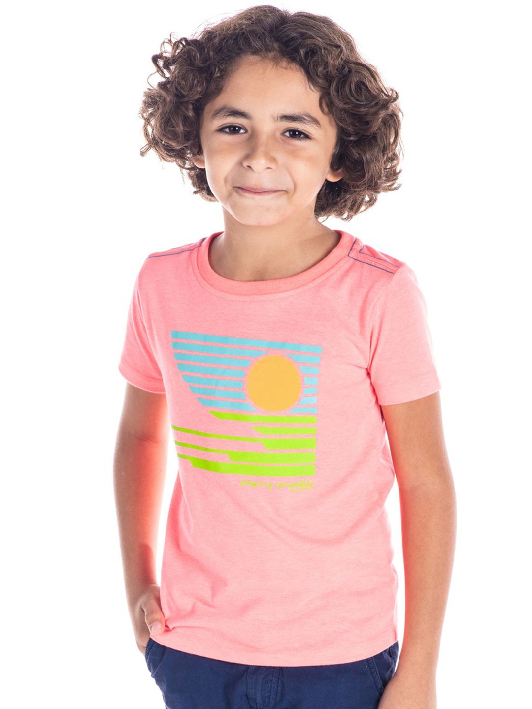 

Cherry Crumble Boys Typography Printed Applique T-shirt, Pink