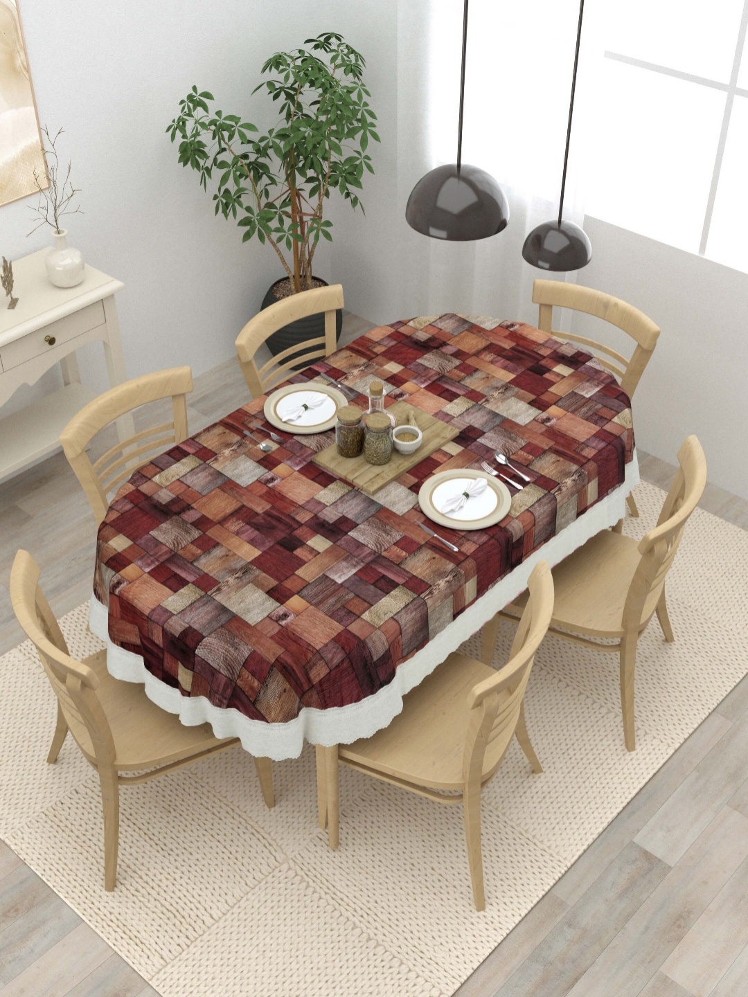 

Clasiko Brown Geometric Printed Anti-Slip Oval 6-Seater Table Cover