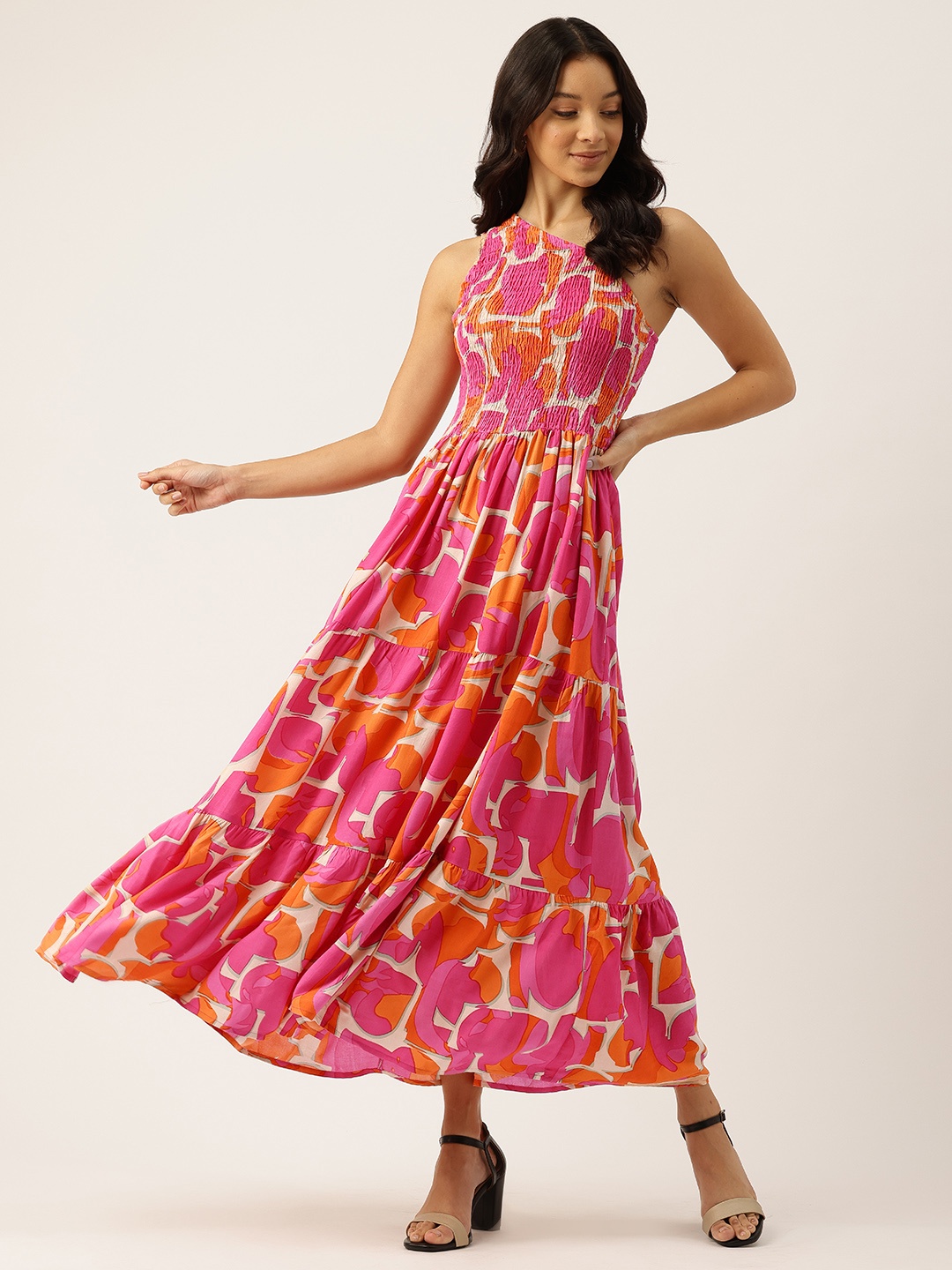 

FERANOID Print Fit & Flare Maxi Dress, Pink