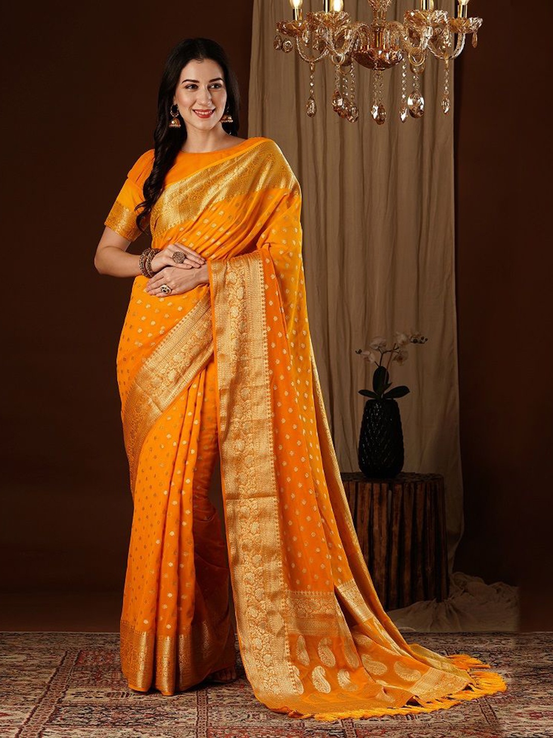 

KALPATRU FAB Woven Design Zari Banarasi Saree, Yellow