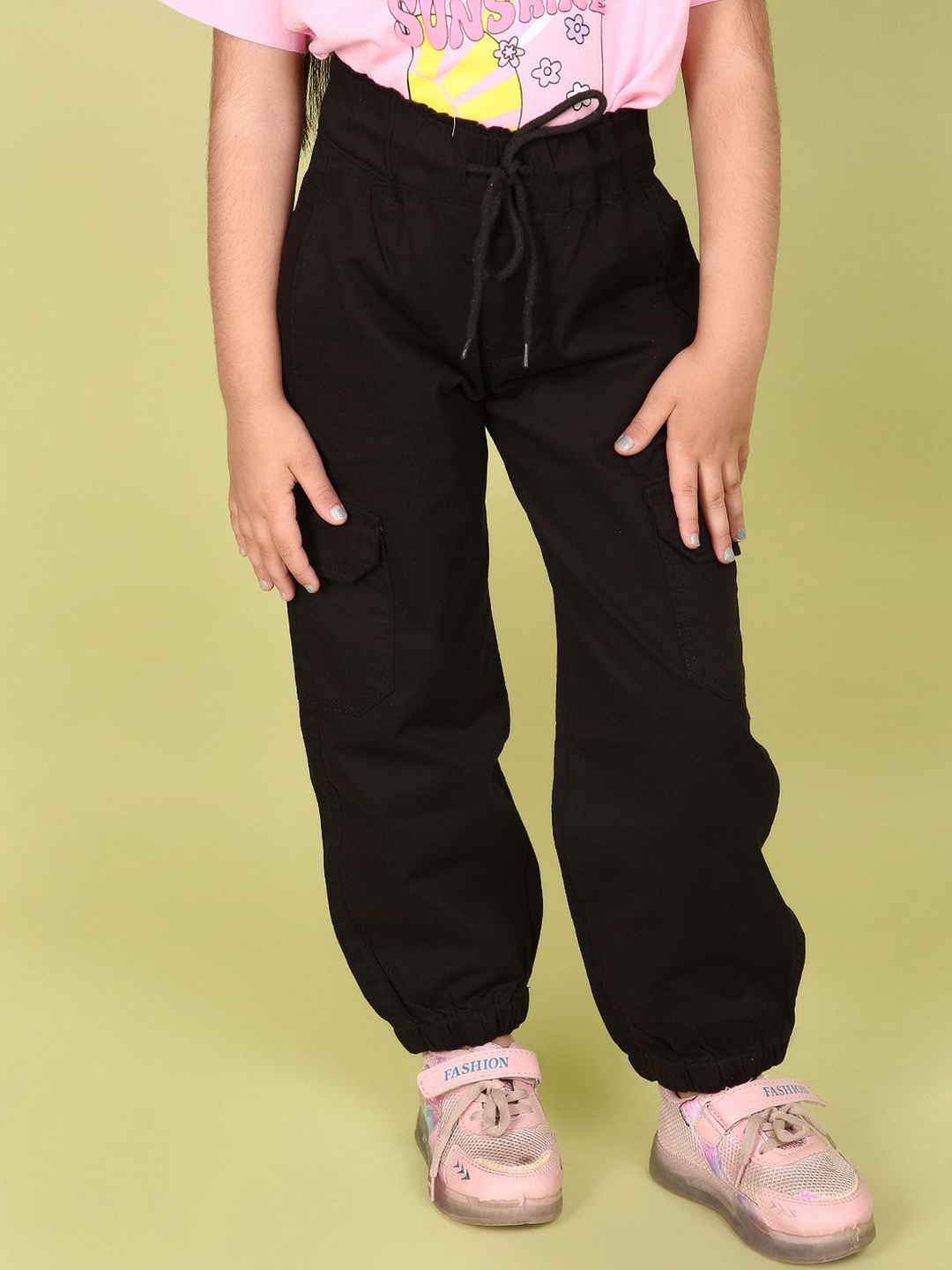 

V-Mart Girls Cotton Cargo Trousers, Black