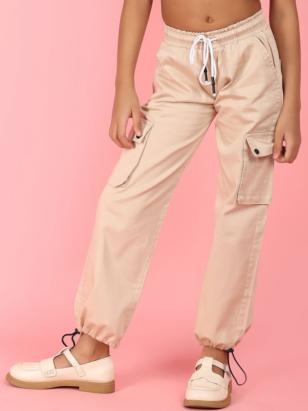 

V-Mart Girls Cargo Joggers Trousers, Beige