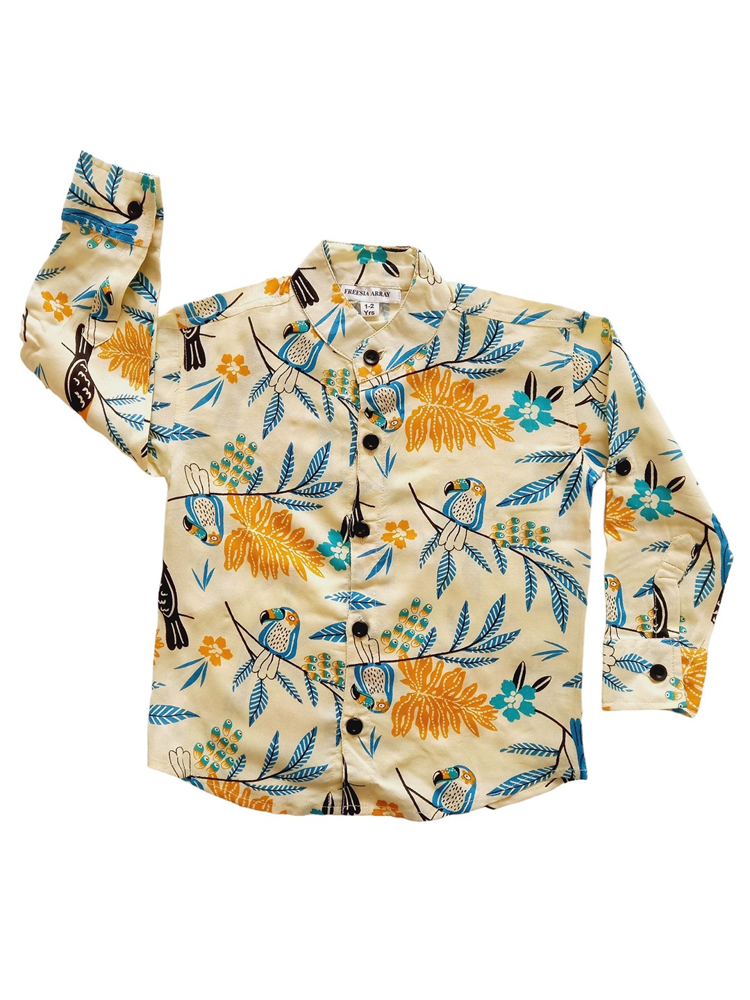 

Freesia Array Boys Comfort Opaque Floral Printed Casual Shirt, Cream