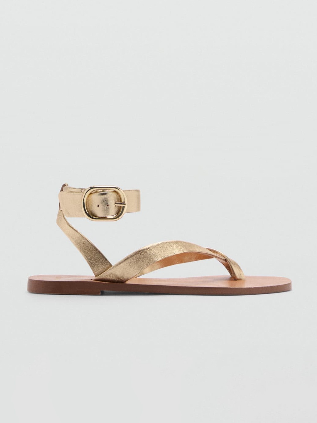 

MANGO Women Mid-Top Ankle Loop Open Toe Flats, Gold