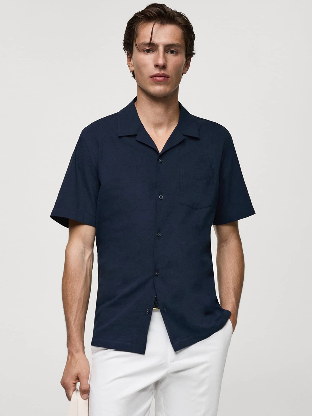 

MANGO MAN Men Opaque Casual Shirt, Navy blue