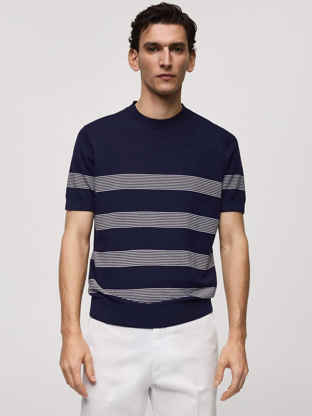 

MANGO MAN Striped T-shirt, Navy blue