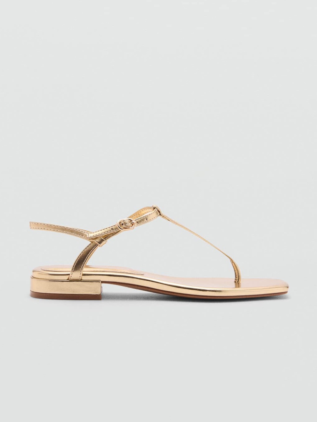 

MANGO Women T-Strap Flats, Gold