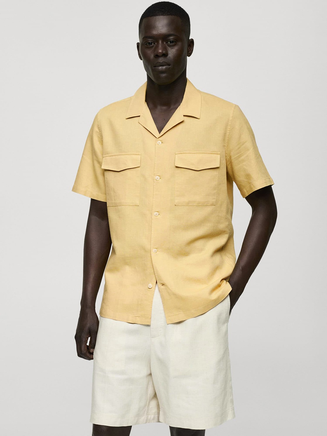 

MANGO MAN Linen Cotton Opaque Casual Shirt, Cream