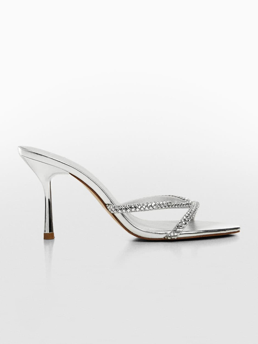 

MANGO Embellished Party Slim Heels, Silver