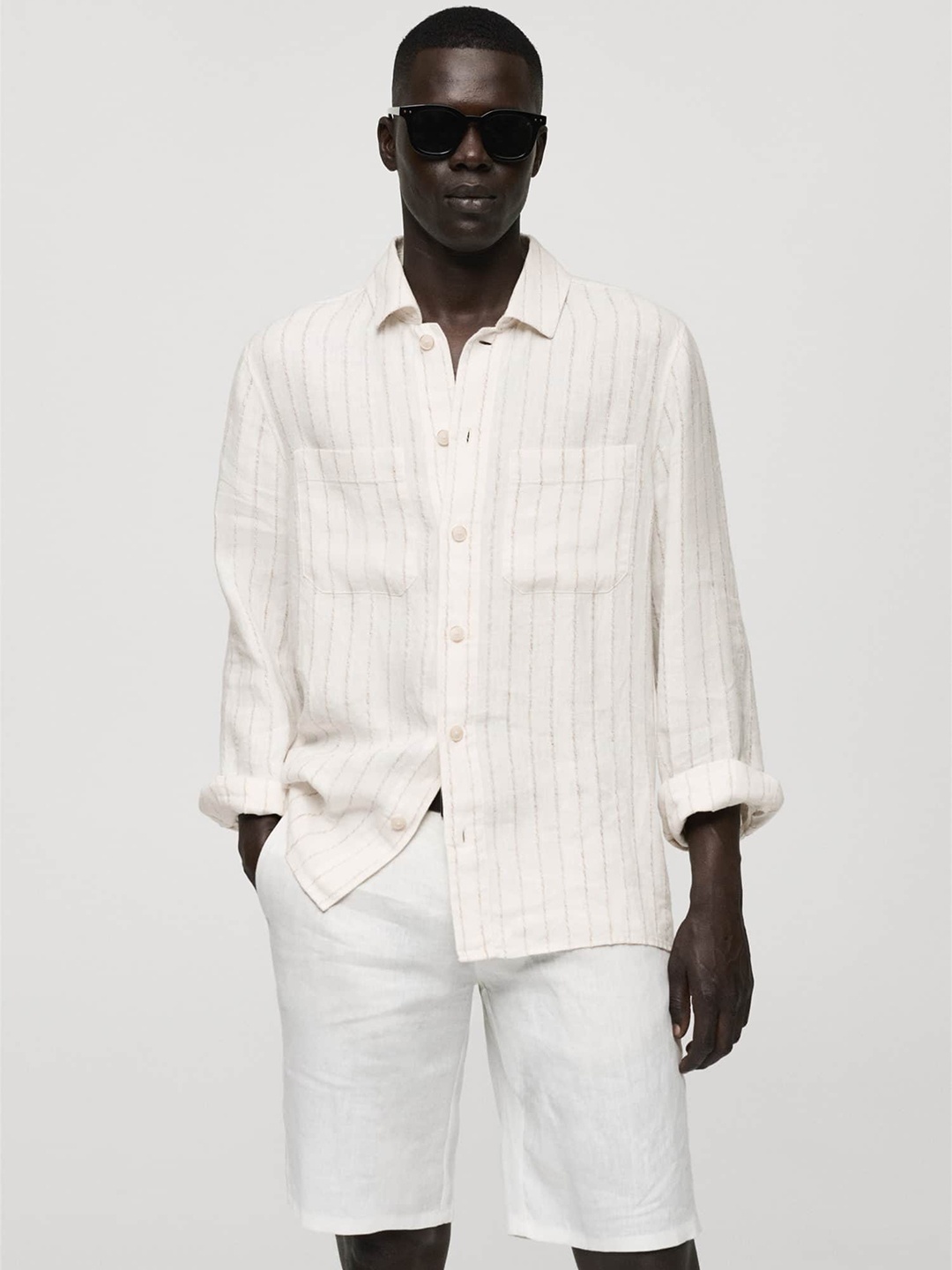 

MANGO MAN Pure Linen Striped Casual Shirt, White