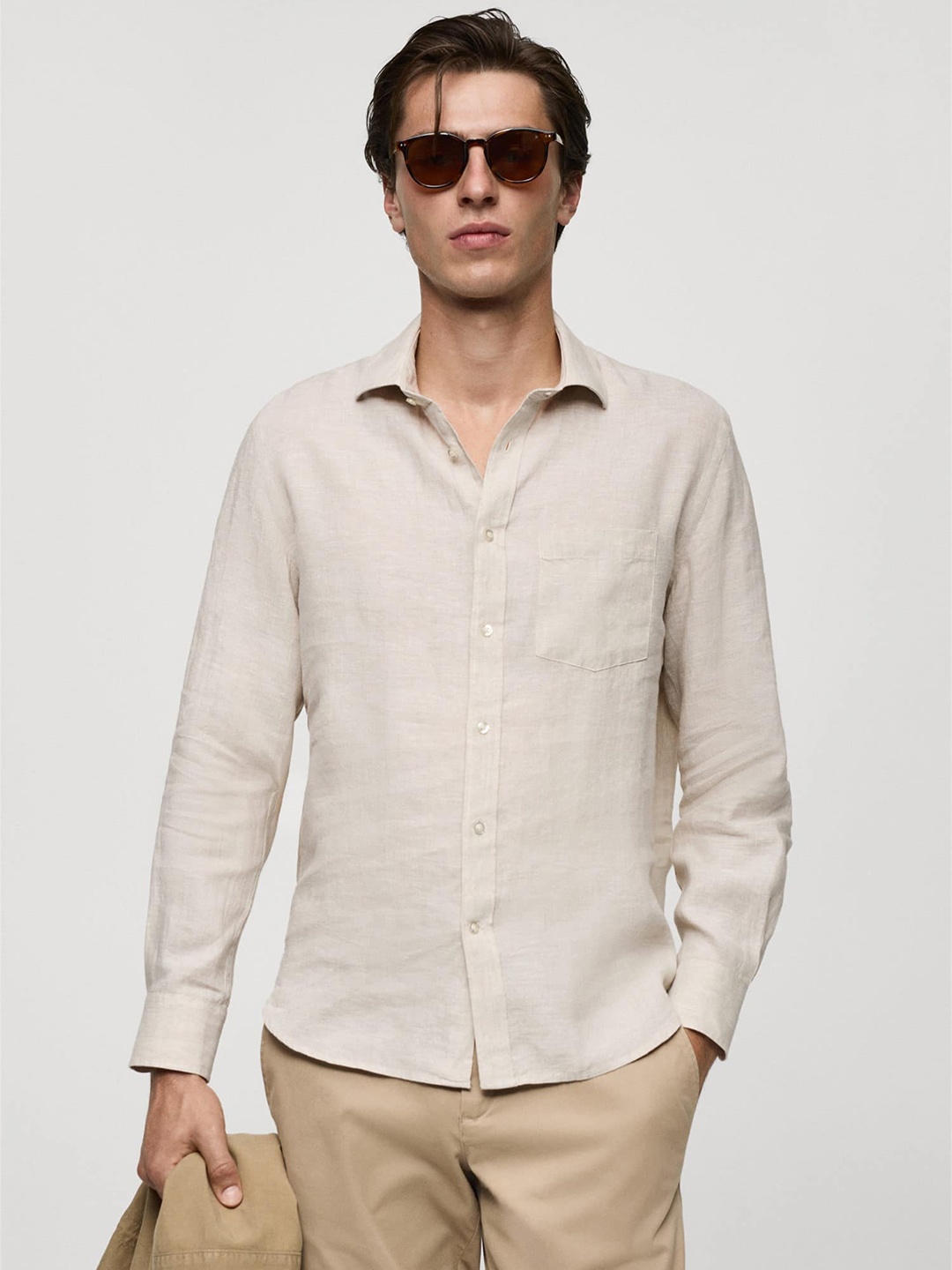

MANGO MAN Pure Linen Classic Fit Shirt, Beige