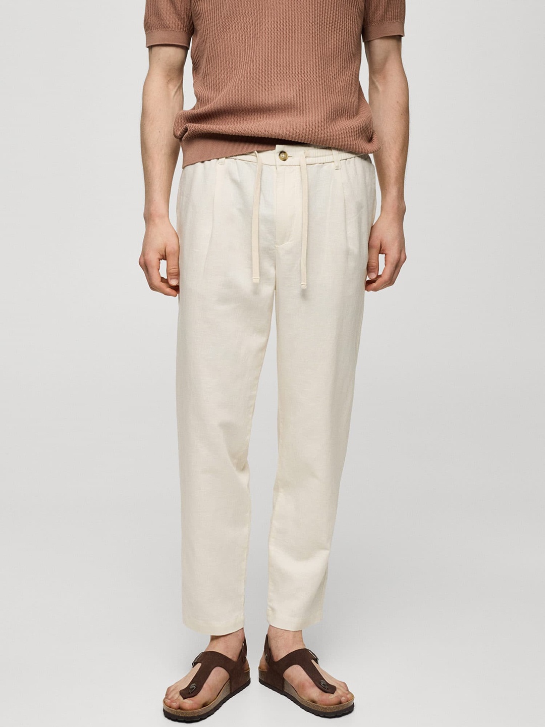 

MANGO MAN Cotton Linen Slim Fit Trousers, Off white