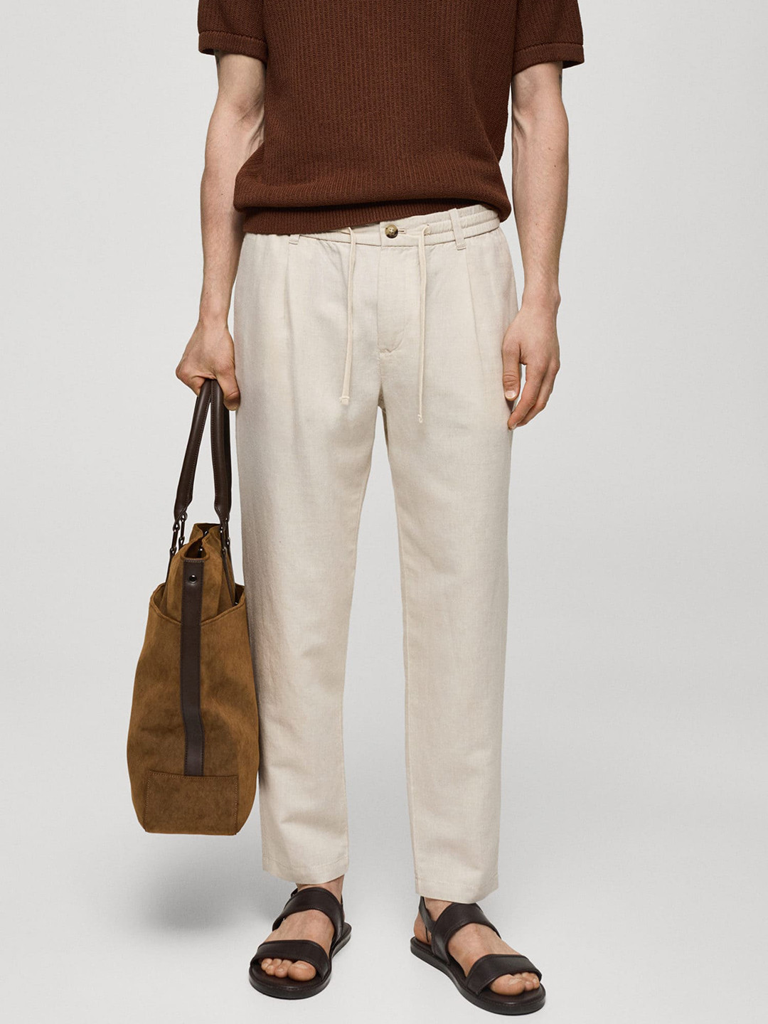 

MANGO MAN Cotton Linen Slim Fit Trousers, Off white